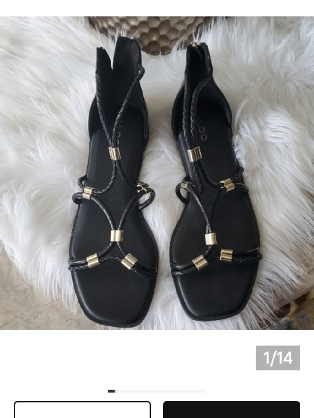 Aldo Black Braided Strap Sandals with Gold Accents